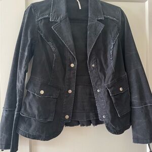 Free People Distressed Black Jean Jacket
